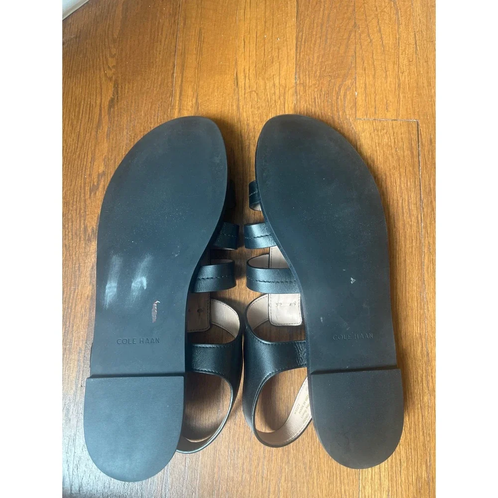 Cole Haan Flynn Fisherman Sandals Black Gold-tone Buckle Size 11